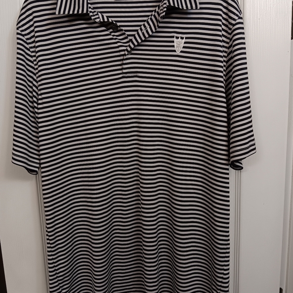 2012?? Ashworth Navy Blue White Stripe Polo Golf Shirt Preowned Men's Size Large - Picture 1 of 8